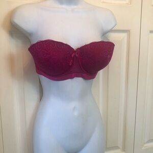 Strapless Lace Bandeau Bra in Deep Berry